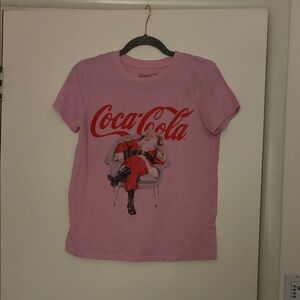 Coca Cola Pink Short Sleeve Tee with Santa Graphic